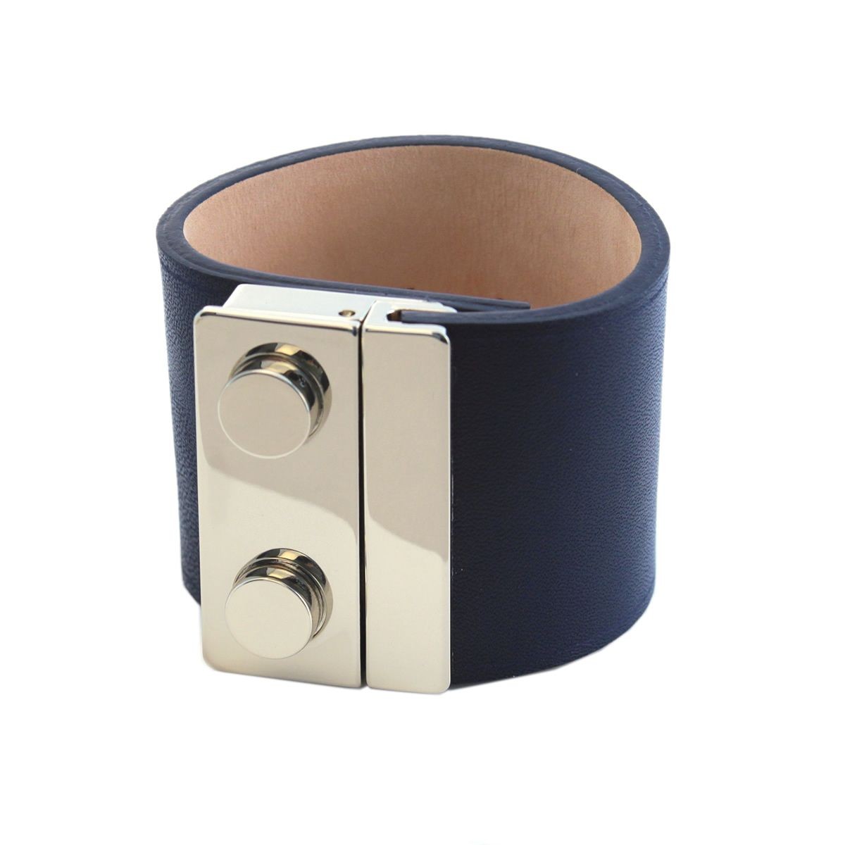 メゾンボワネ Maison Boinet 95018G-79-03-M Navy  ボタン金具 レザー ブレスレット バングル 50mm