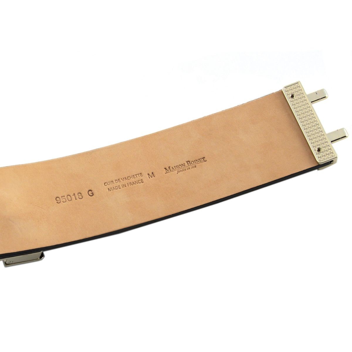 メゾンボワネ Maison Boinet 95018G-79-03-M Navy  ボタン金具 レザー ブレスレット バングル 50mm