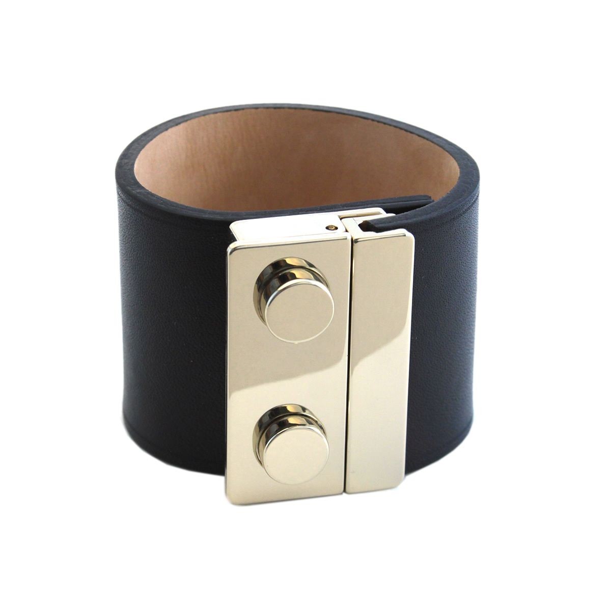 メゾンボワネ Maison Boinet 95018G-79-04-M Black  ボタン金具 レザー ブレスレット バングル 50mm