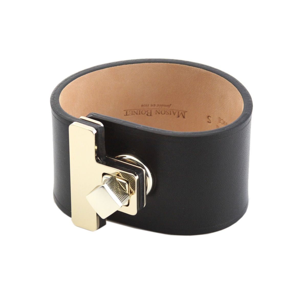 メゾンボワネ Maison Boinet 95027G-79-04-S Black  ヒネリ金具 レザー ブレスレット バングル 40mm