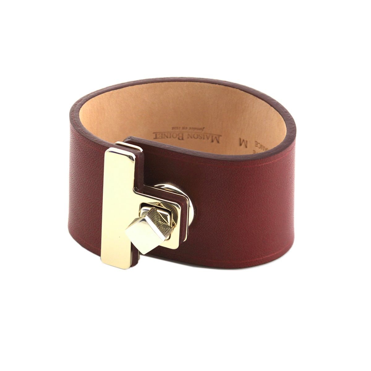 メゾンボワネ Maison Boinet 95027G-79-08-M Burgundy  ヒネリ金具 レザー ブレスレット バングル 40mm