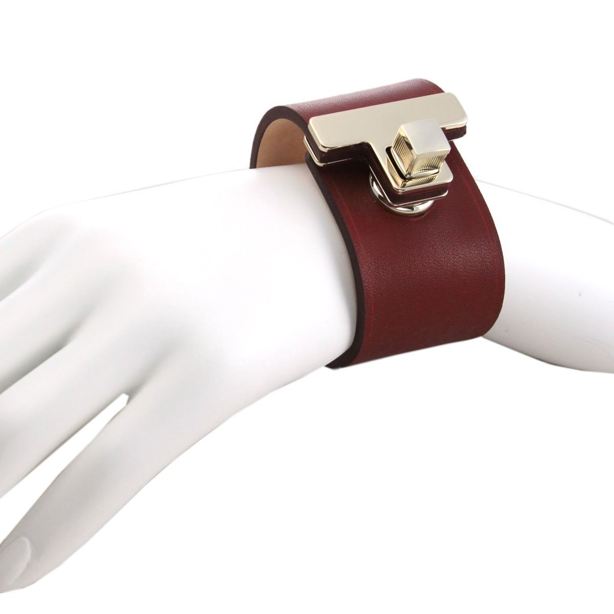 メゾンボワネ Maison Boinet 95027G-79-08-M Burgundy  ヒネリ金具 レザー ブレスレット バングル 40mm