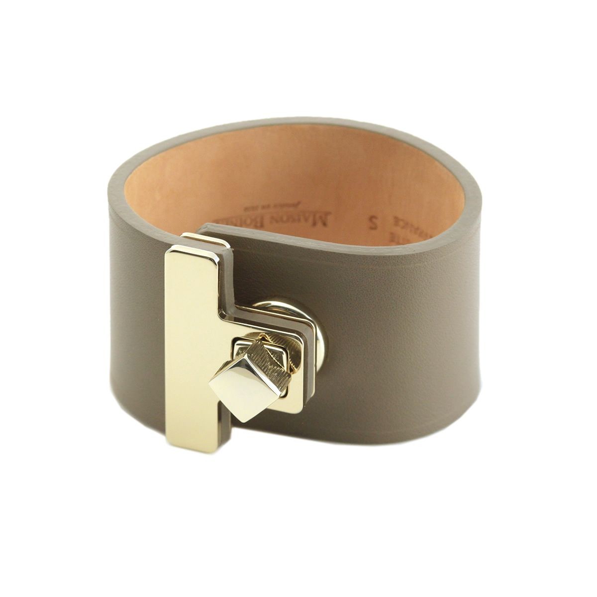 メゾンボワネ Maison Boinet 95027G-79-77-S Gabardine  ヒネリ金具 レザー ブレスレット バングル 40mm