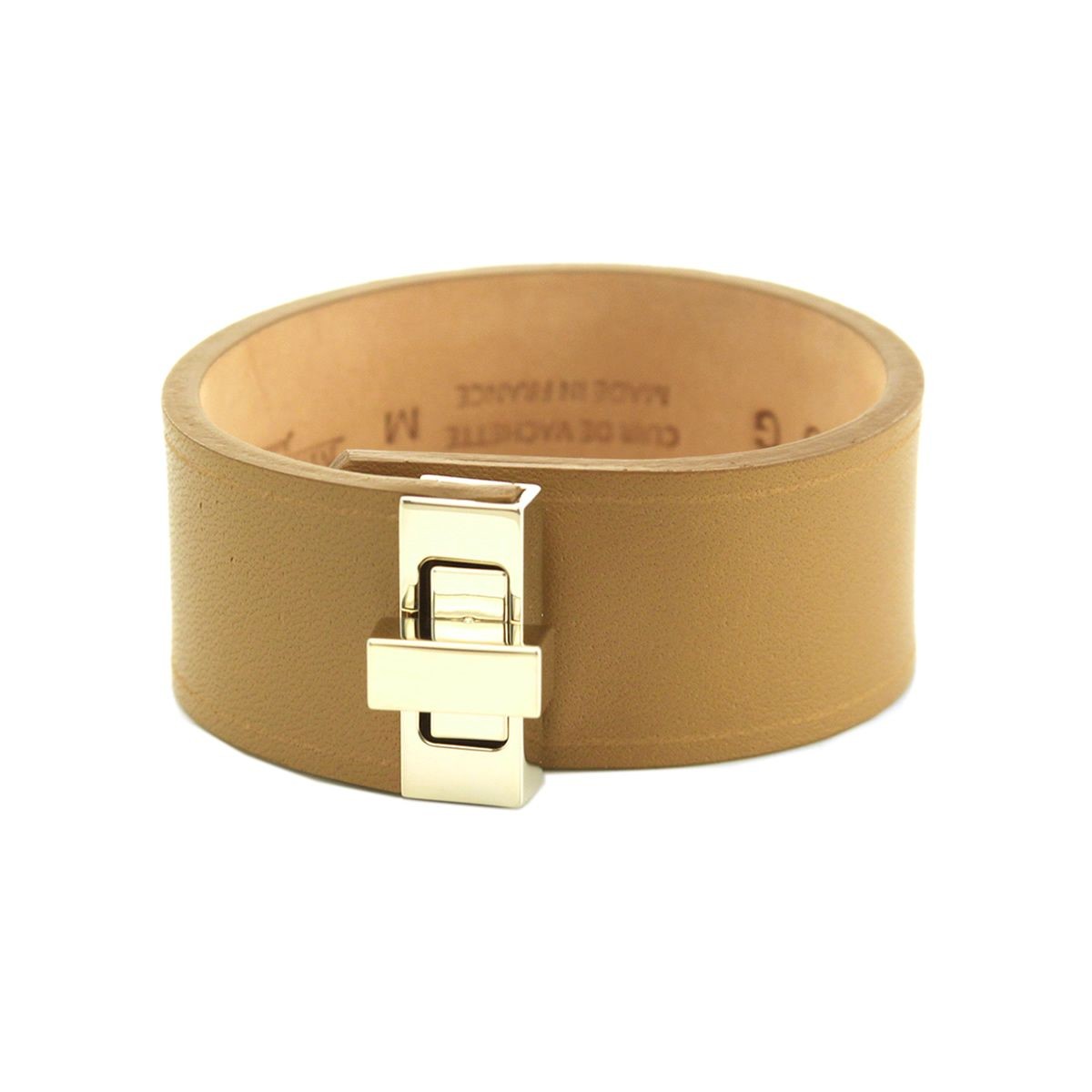 メゾンボワネ Maison Boinet 95093G-79-121-M Camel  ヒネリ金具 レザー ブレスレット バングル 25mm