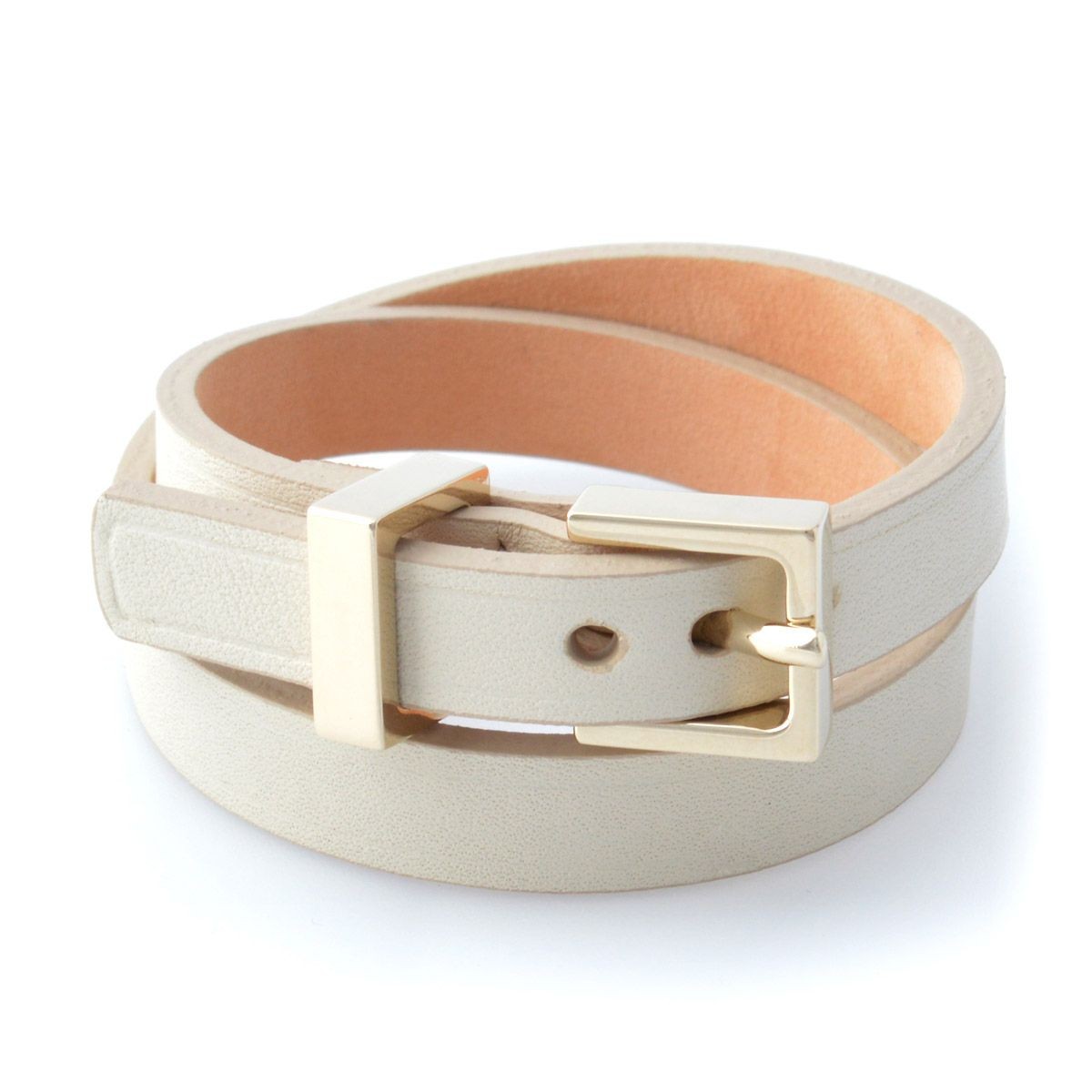 メゾンボワネ Maison Boinet 95010G-79-01-M Beige  ベルトタイプ ダブルラップ 2連 レザー ブレスレット 10mm