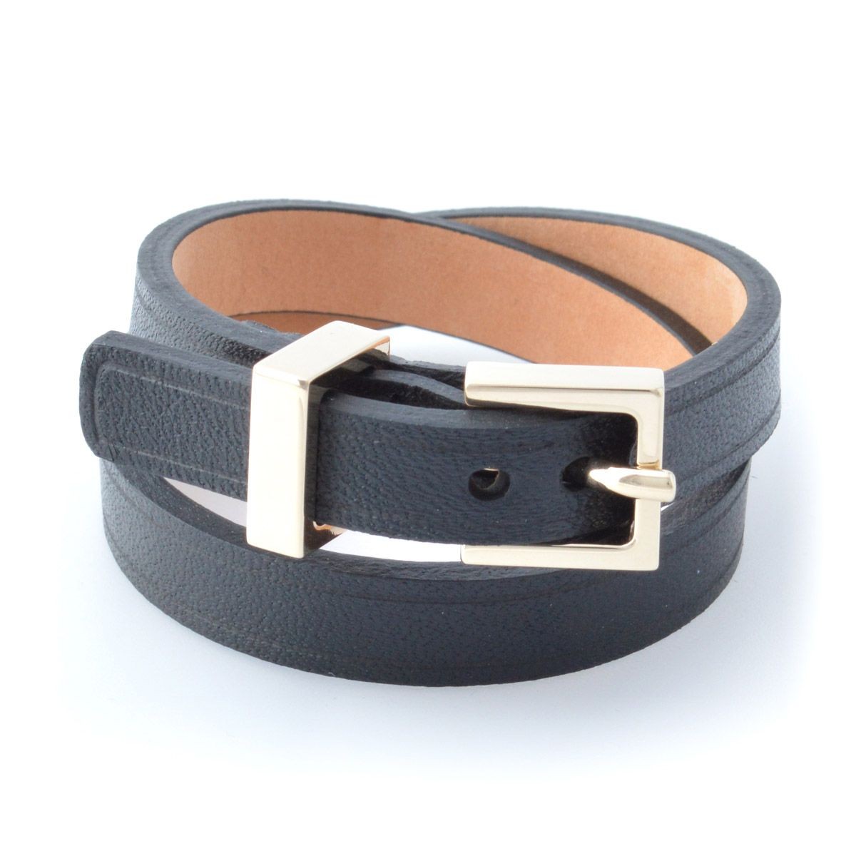 メゾンボワネ Maison Boinet 95010G-79-04-M Black  ベルトタイプ ダブルラップ 2連 レザー ブレスレット 10mm