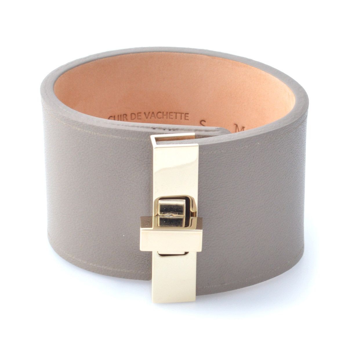 メゾンボワネ Maison Boinet 95092G-79-77-S Gabardine  ヒネリ金具 レザー ブレスレット バングル 40mm
