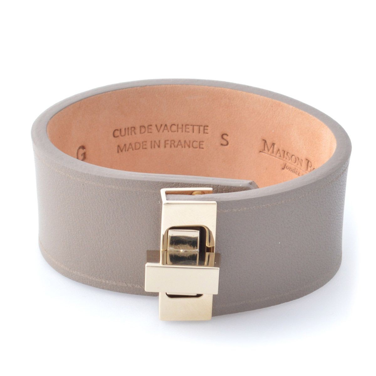 メゾンボワネ Maison Boinet 95093G-79-77-S Gabardine  ヒネリ金具 レザー ブレスレット バングル 25mm
