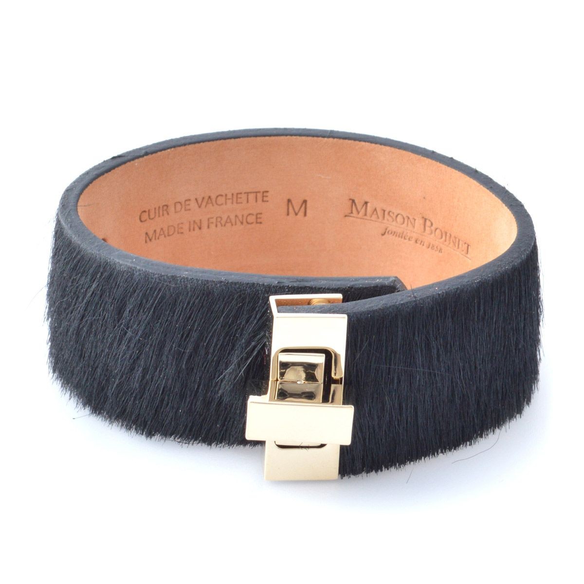メゾンボワネ Maison Boinet 95133G-146-04-M Black  ヒネリ金具 ヘアカーフ ハラコ レザー ブレスレット バングル 25mm
