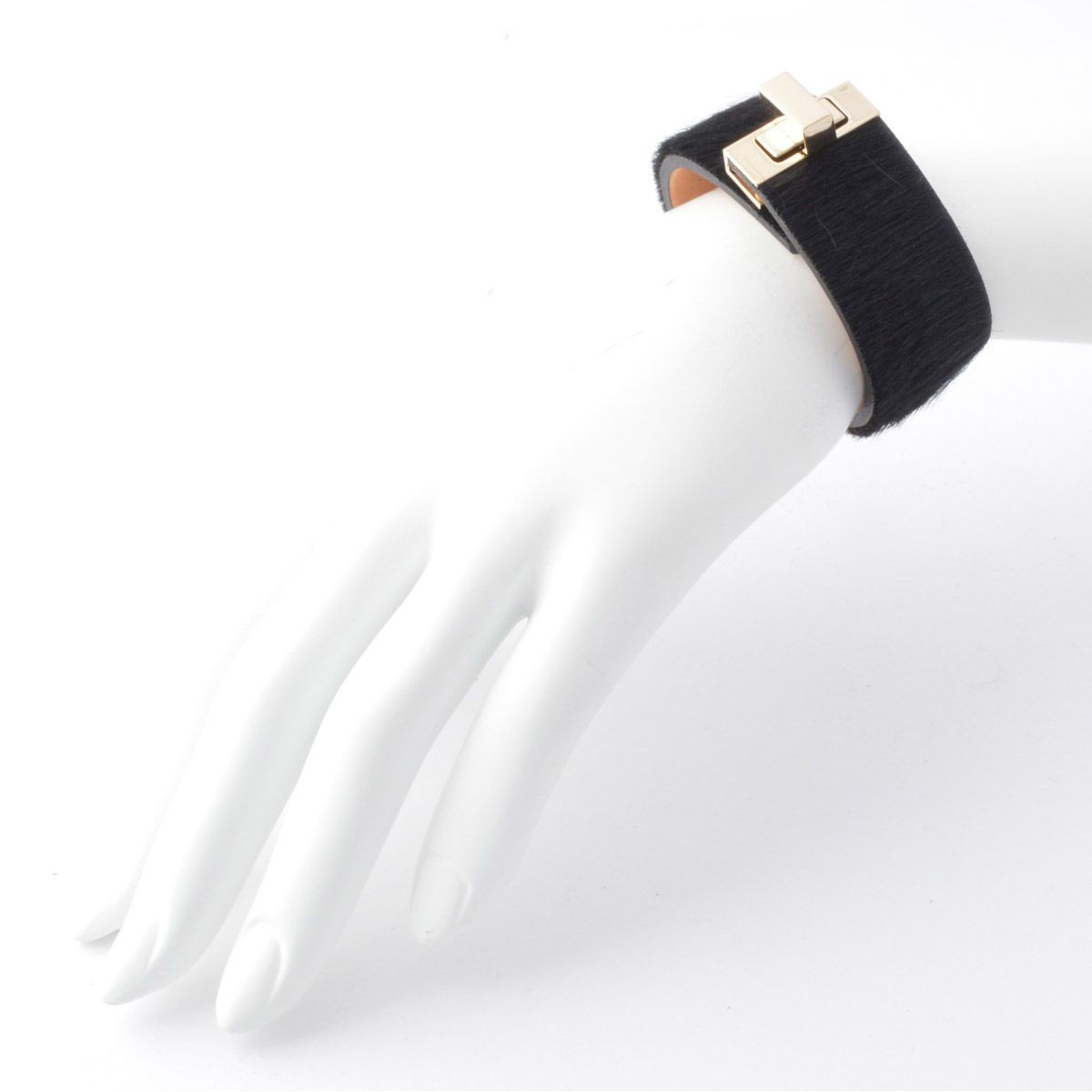 メゾンボワネ Maison Boinet 95133G-146-04-M Black  ヒネリ金具 ヘアカーフ ハラコ レザー ブレスレット バングル 25mm