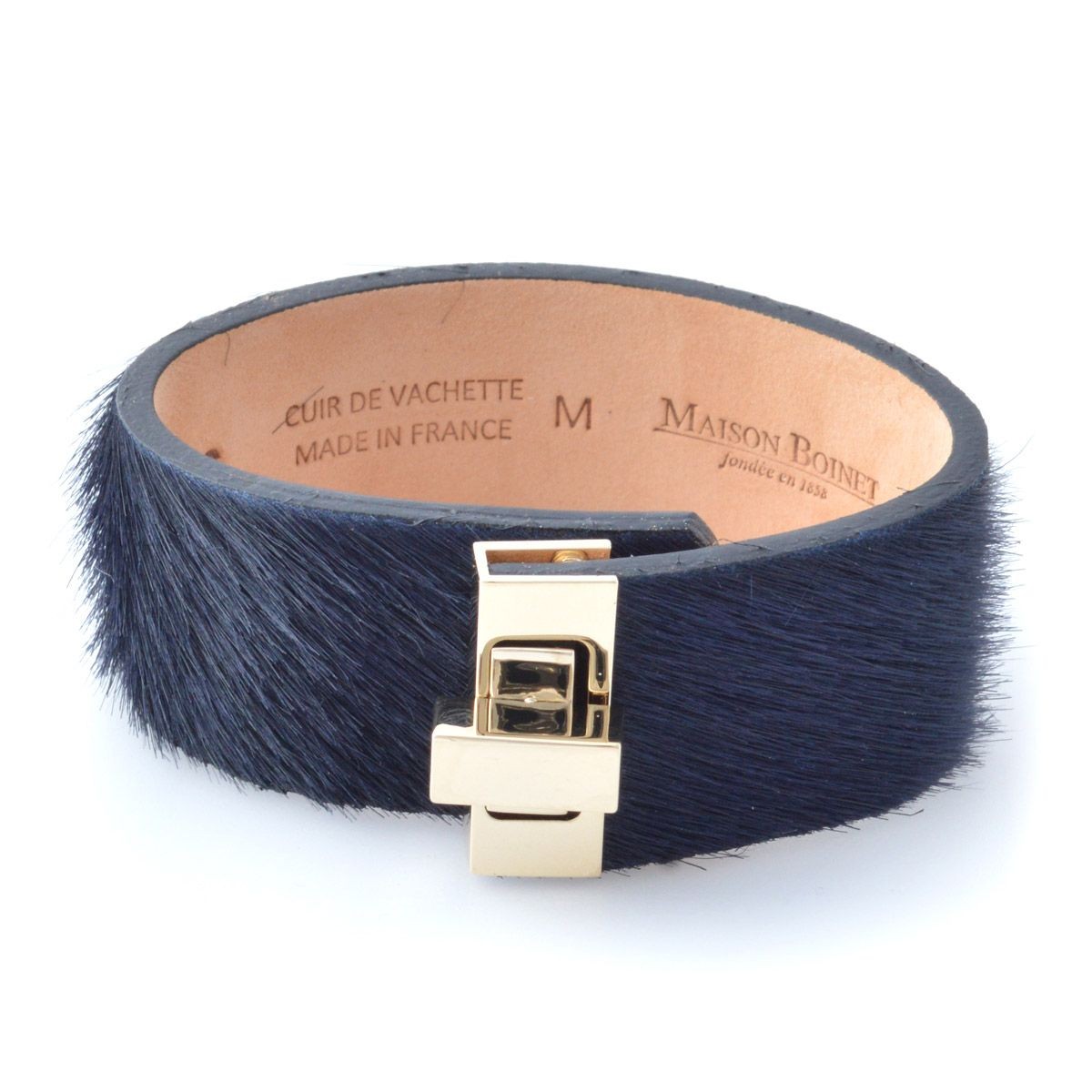 メゾンボワネ Maison Boinet 95133G-146-45-M Ink  ヒネリ金具 ヘアカーフ ハラコ レザー ブレスレット バングル 25mm