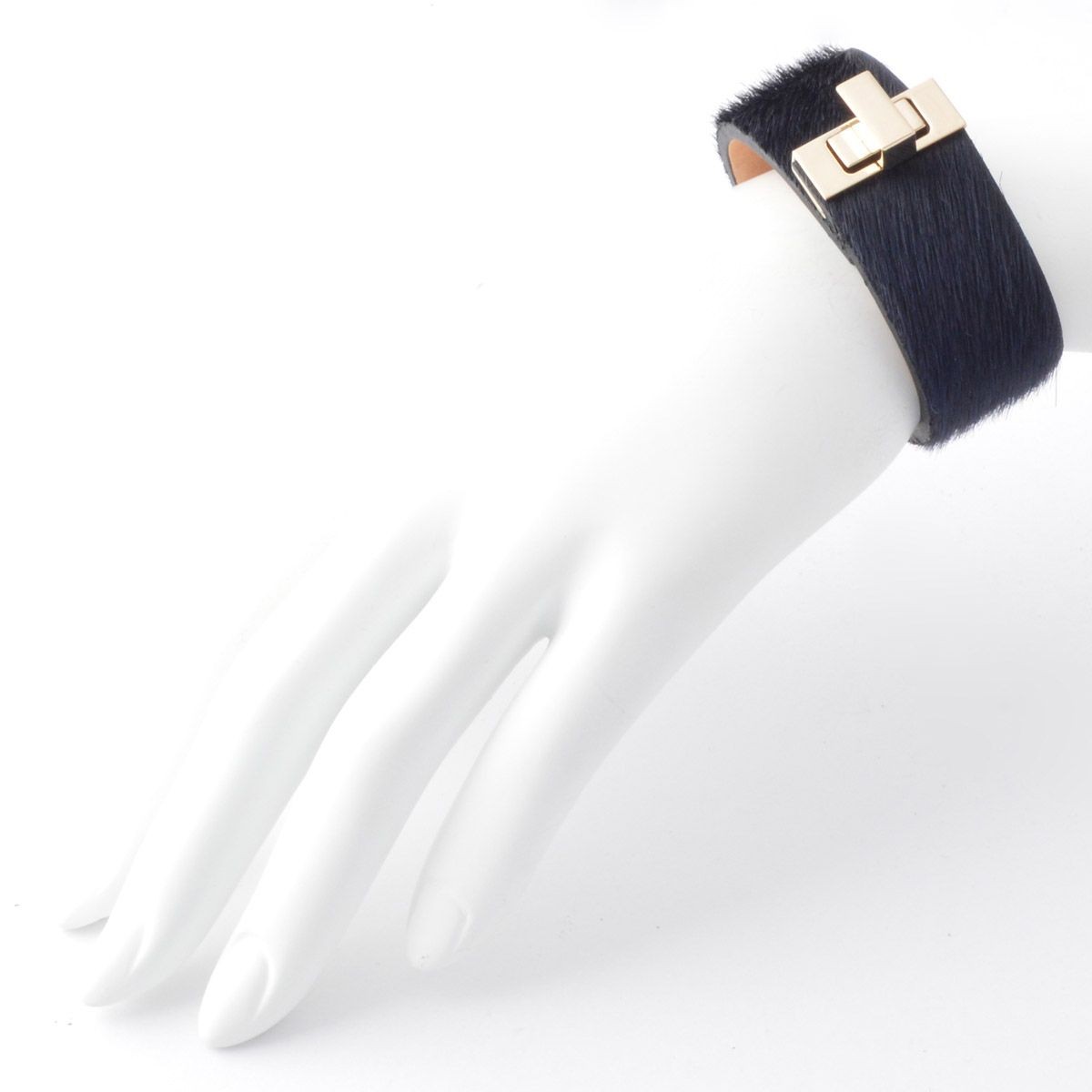 メゾンボワネ Maison Boinet 95133G-146-45-M Ink  ヒネリ金具 ヘアカーフ ハラコ レザー ブレスレット バングル 25mm