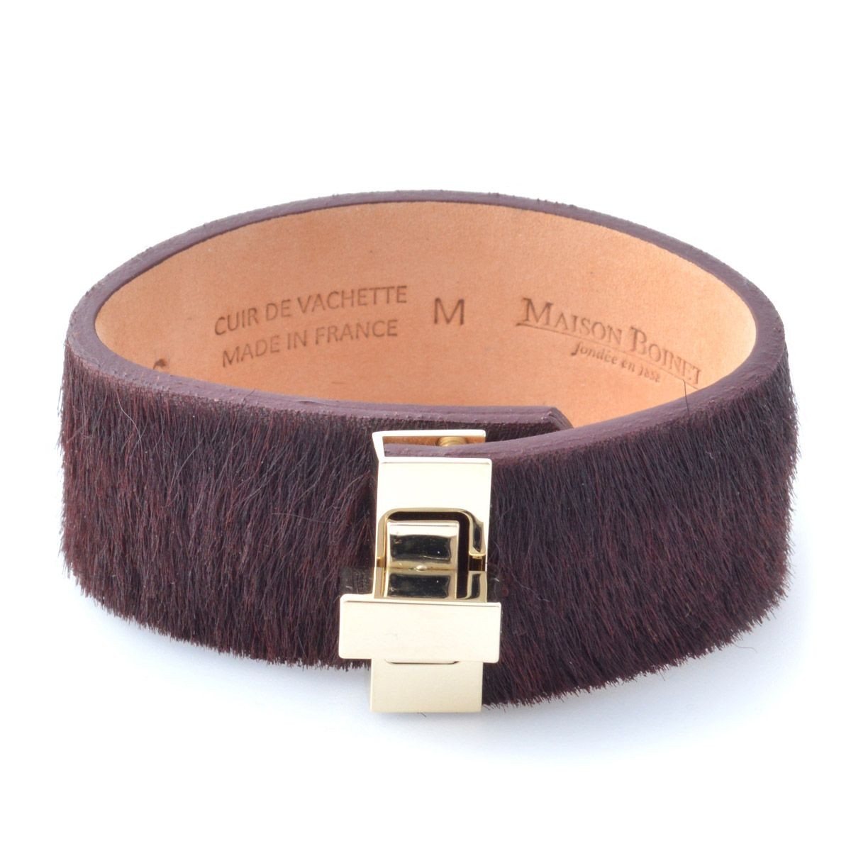 メゾンボワネ Maison Boinet 95133G-146-88-M Burlat  ヒネリ金具 ヘアカーフ ハラコ レザー ブレスレット バングル 25mm