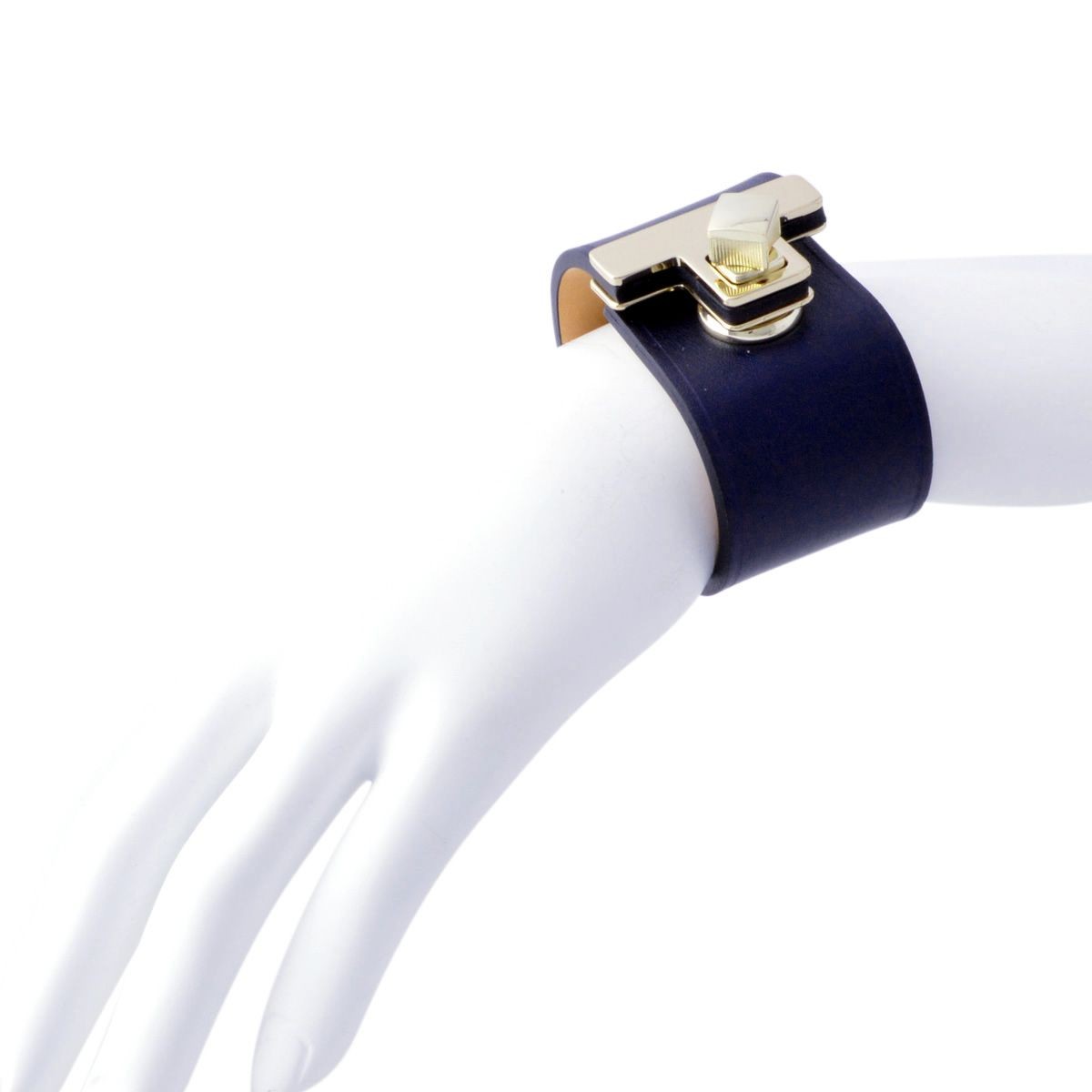 メゾンボワネ Maison Boinet 95027G-79-03-S Navy ヒネリ金具 レザー ブレスレット バングル 40mm