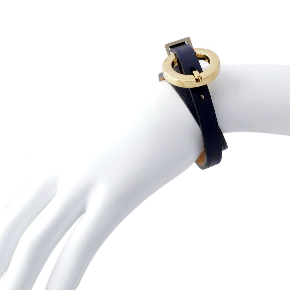 メゾンボワネ Maison Boinet 95153G-79-03-M Navy 丸型 ラウンドバックル ダブルラップ 2連 レザー ブレスレット 10mm