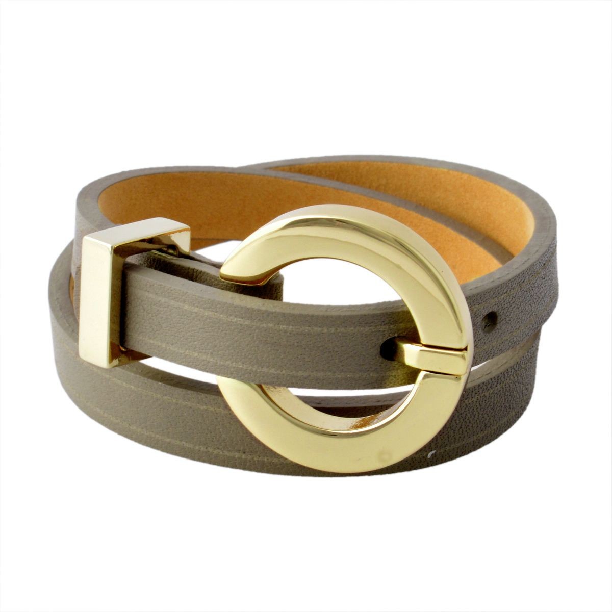 メゾンボワネ Maison Boinet 95153G-79-77-M Gabardine 丸型 ラウンドバックル ダブルラップ 2連 レザー ブレスレット 10mm