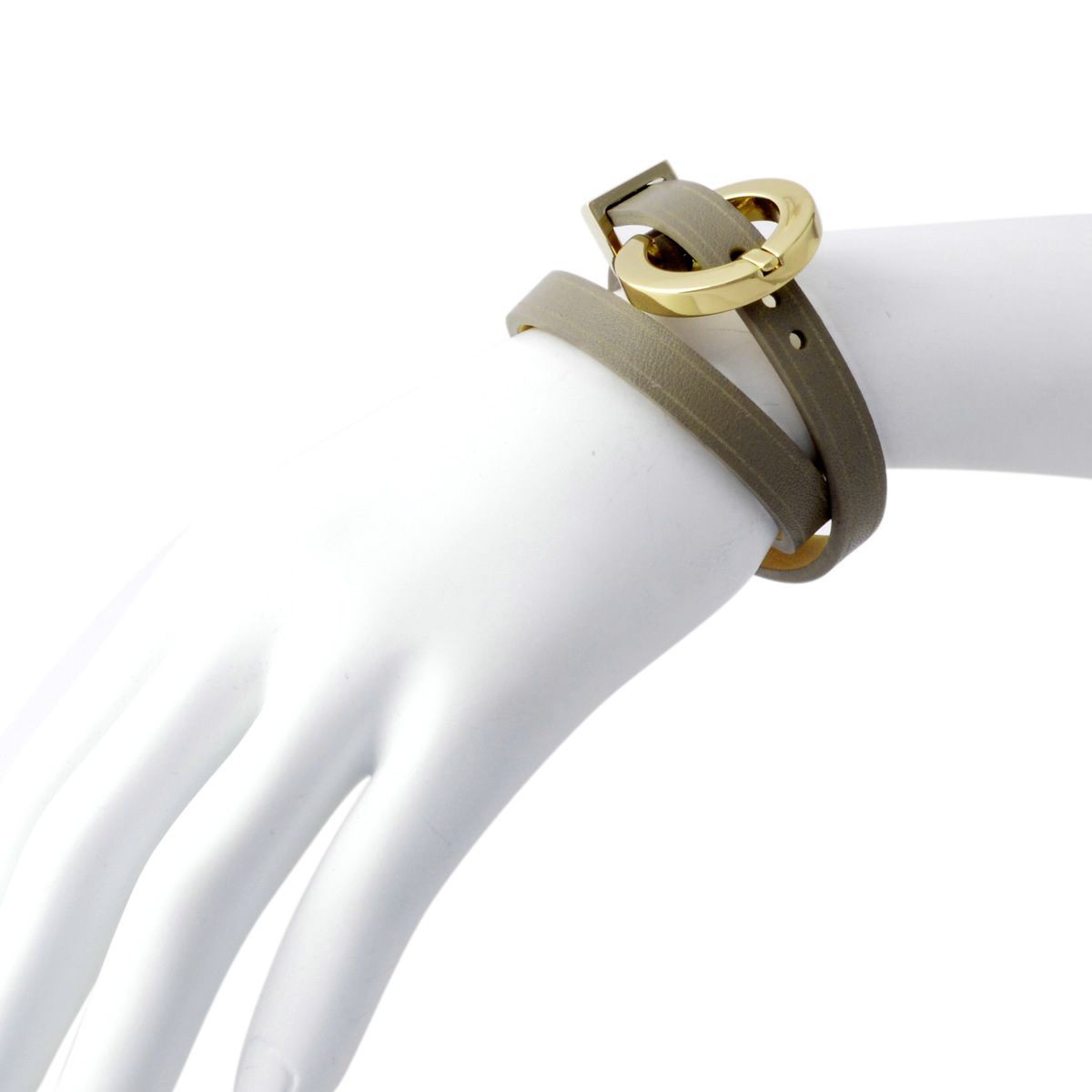 メゾンボワネ Maison Boinet 95153G-79-77-M Gabardine 丸型 ラウンドバックル ダブルラップ 2連 レザー ブレスレット 10mm