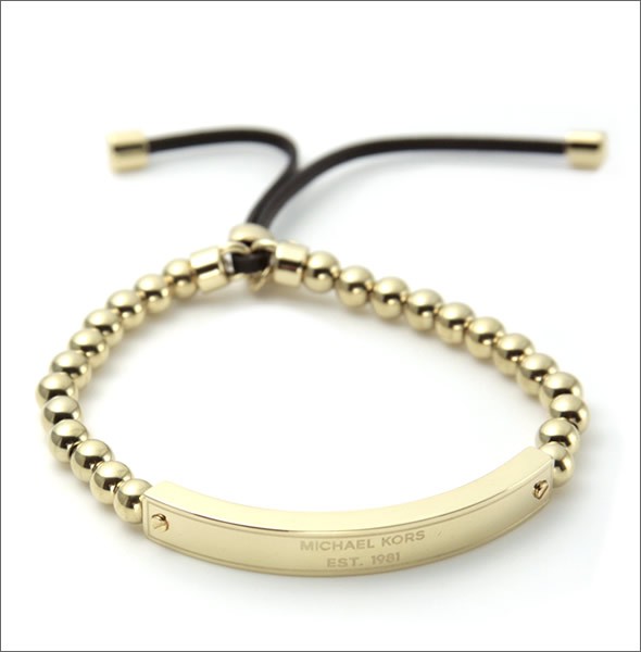 マイケルコース Gold-Tone Logo Plaque Bead Bracelet ミニロゴチャーム付 ロゴ刻印プレート ストレッチ ビーズ ブレスレット MKJ3343710