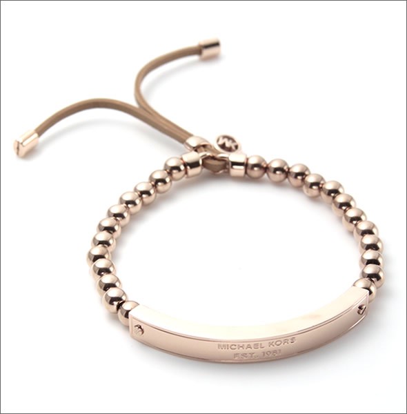 マイケルコース Rose Gold-Tone Logo Plaque Bead Bracelet ミニロゴチャーム付 ロゴ刻印プレート ストレッチ ビーズ ブレスレット MKJ3345791
