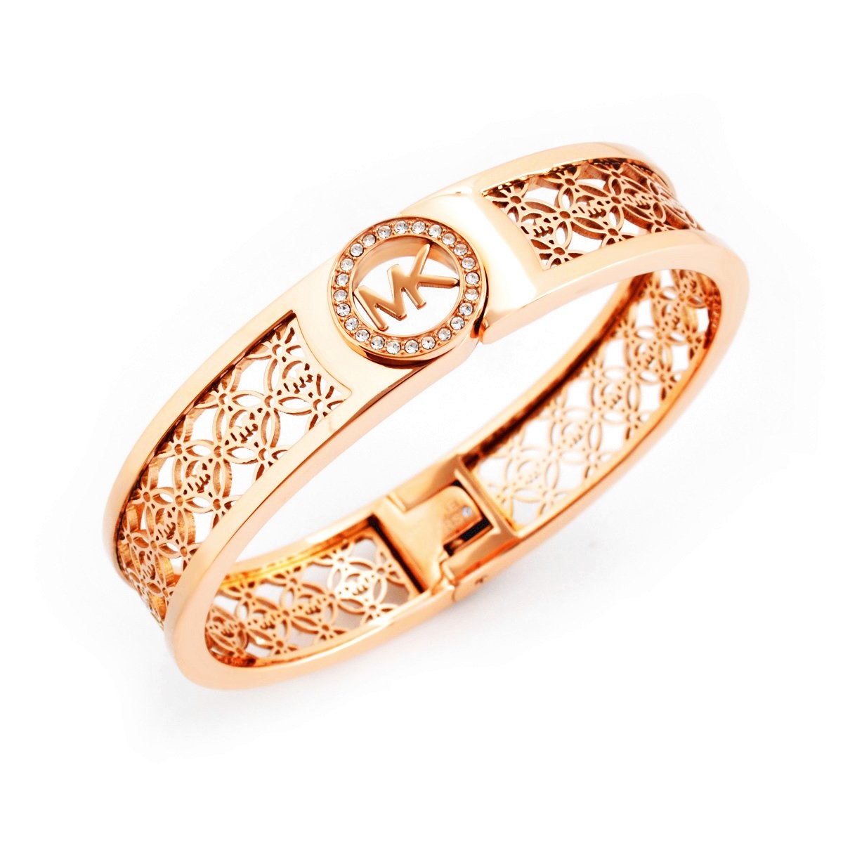 マイケルコース MICHAEL KORS MKJ4147791 Pave Rose Gold-Tone Heritage Open Monogram Fulton Logo Bangle Bracelet パヴェ オープン モノグラム MKロゴ バングル ブレスレット