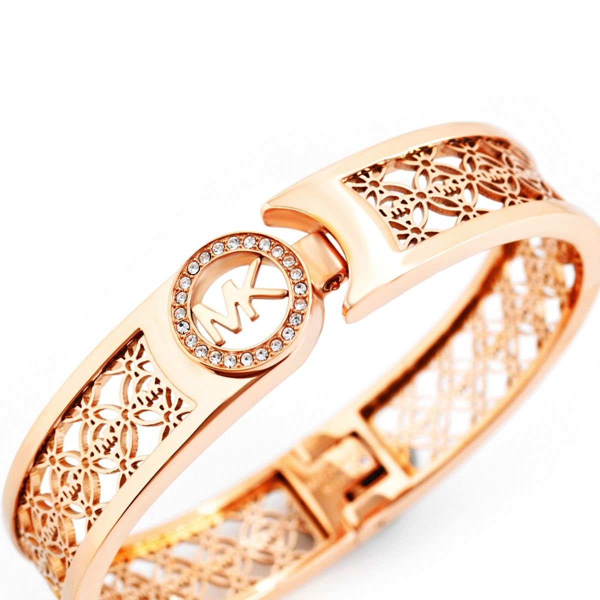 マイケルコース MICHAEL KORS MKJ4147791 Pave Rose Gold-Tone Heritage Open Monogram Fulton Logo Bangle Bracelet パヴェ オープン モノグラム MKロゴ バングル ブレスレット