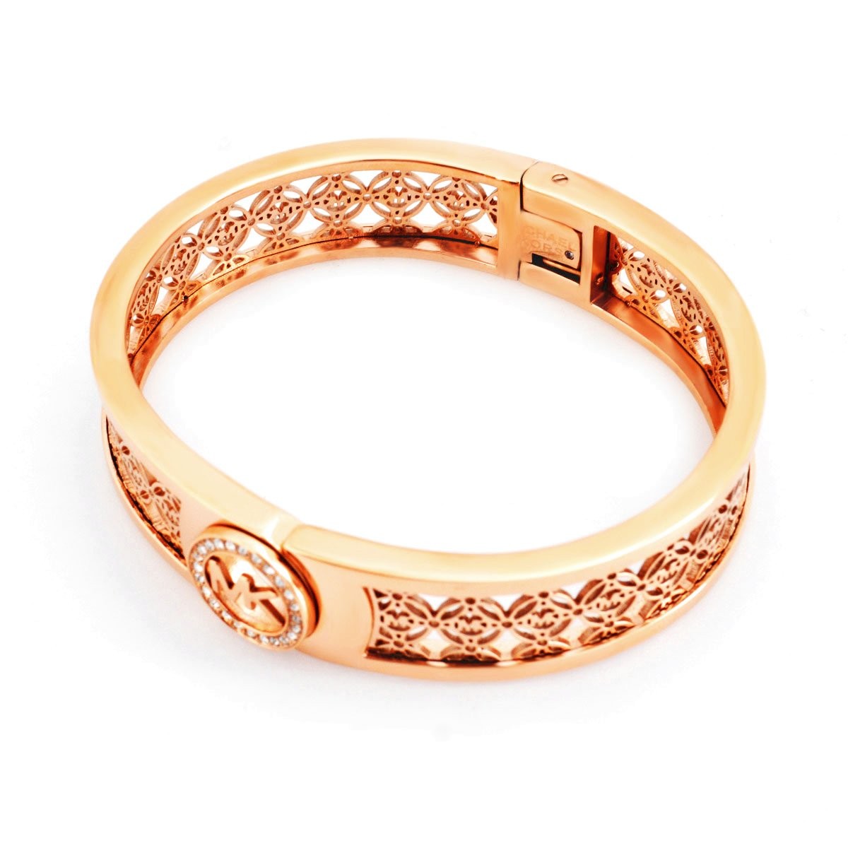 マイケルコース MICHAEL KORS MKJ4147791 Pave Rose Gold-Tone Heritage Open Monogram Fulton Logo Bangle Bracelet パヴェ オープン モノグラム MKロゴ バングル ブレスレット