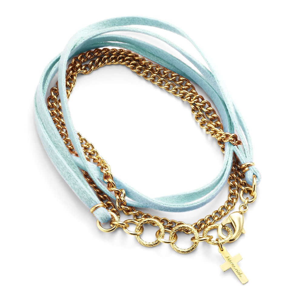 マレア リッチ Marea rich 10KA-06 クロスチャーム付 チェーン×レザー 2連 ダブルラップ ブレスレット