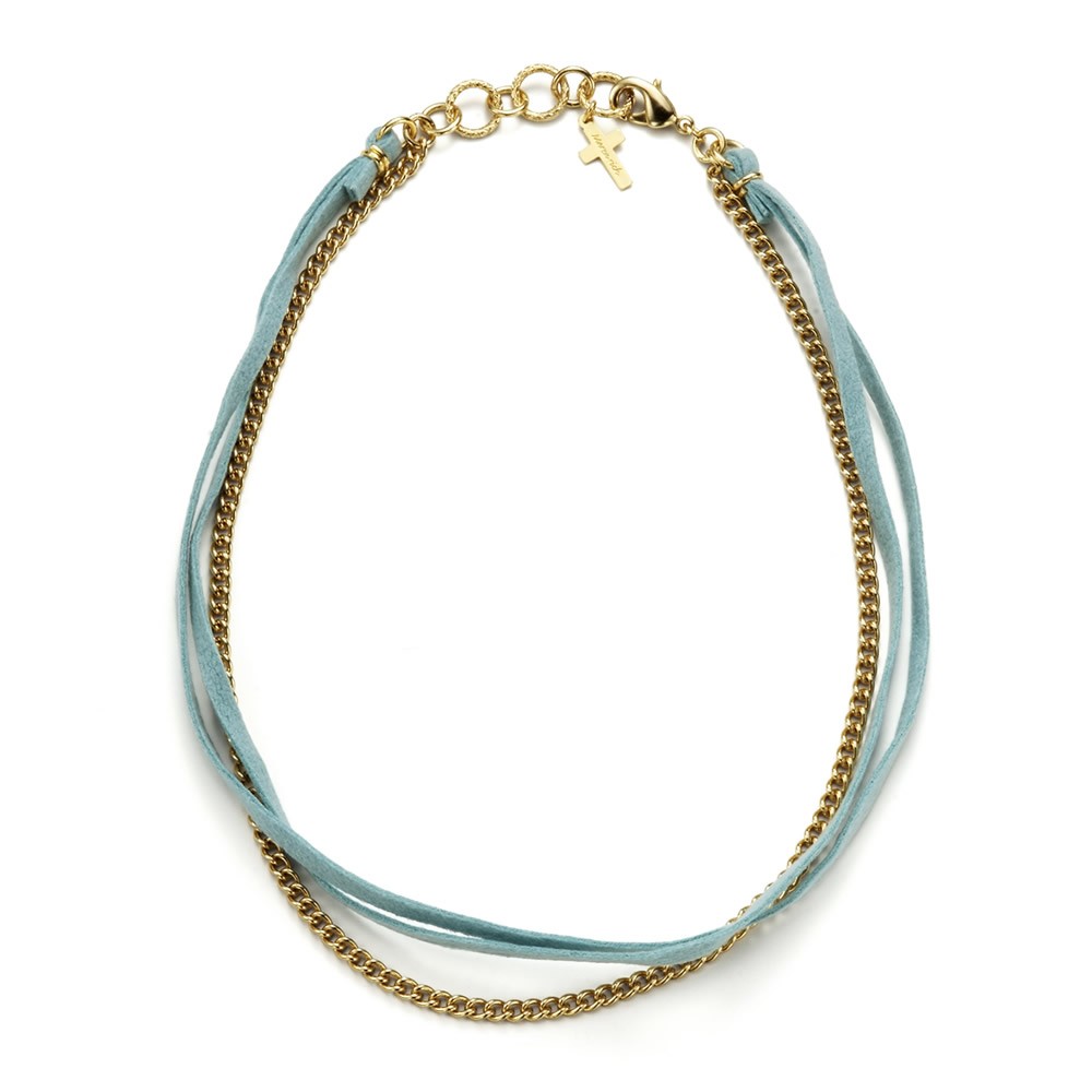 マレア リッチ Marea rich 10KA-06 クロスチャーム付 チェーン×レザー 2連 ダブルラップ ブレスレット