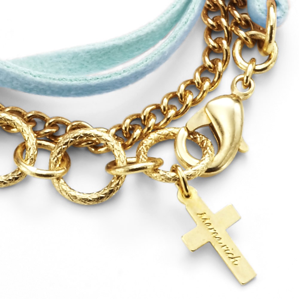 マレア リッチ Marea rich 10KA-06 クロスチャーム付 チェーン×レザー 2連 ダブルラップ ブレスレット