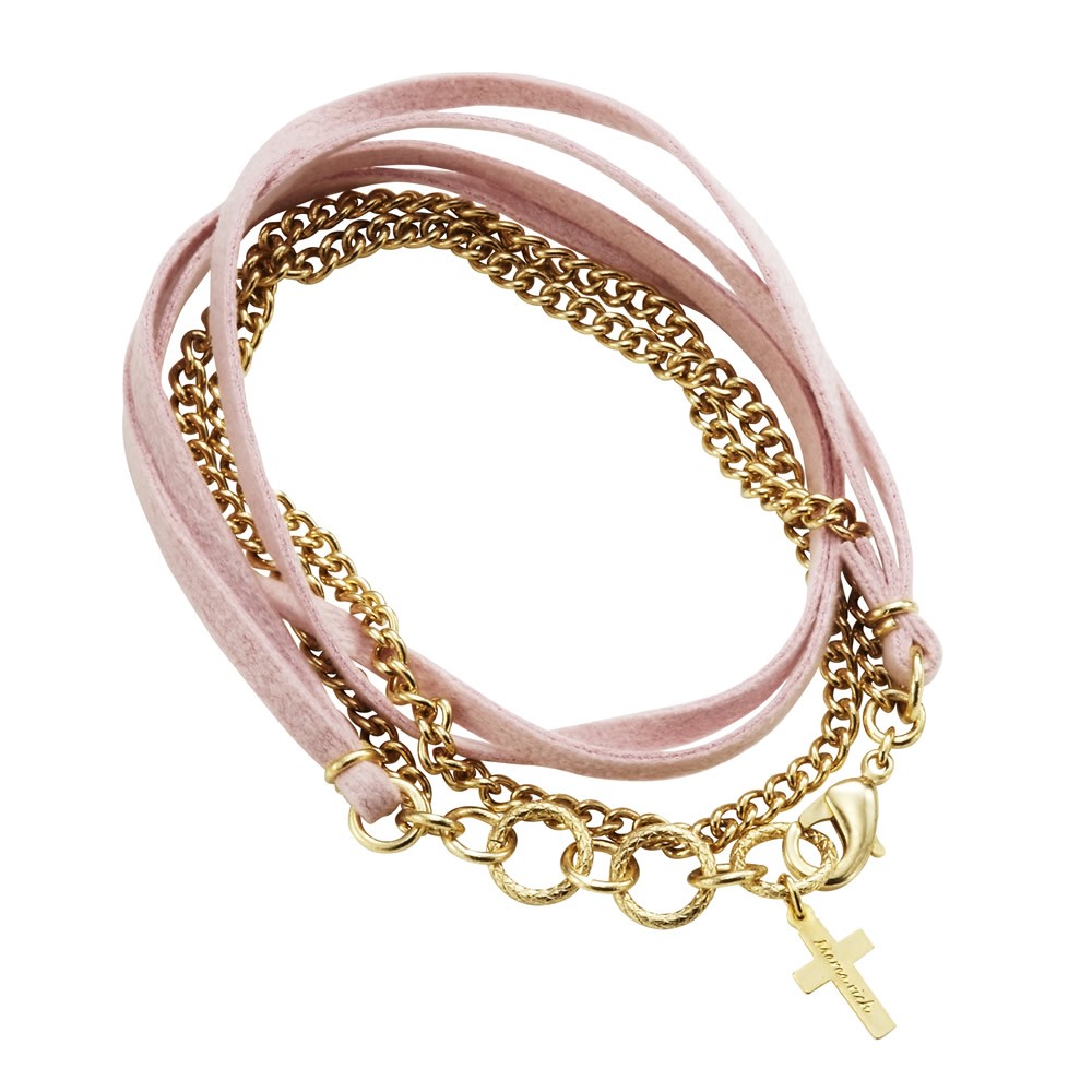 マレア リッチ Marea rich 10KA-07 クロスチャーム付 チェーン×レザー 2連 ダブルラップ ブレスレット