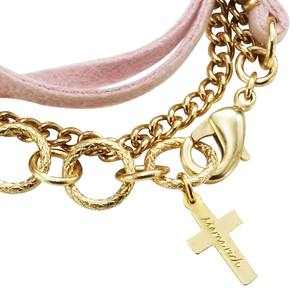 マレア リッチ Marea rich 10KA-07 クロスチャーム付 チェーン×レザー 2連 ダブルラップ ブレスレット