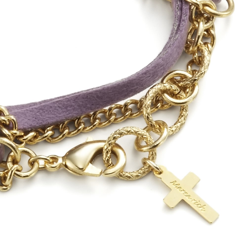 マレア リッチ Marea rich 10KA-08 クロスチャーム付 チェーン×レザー 2連 ダブルラップ ブレスレット