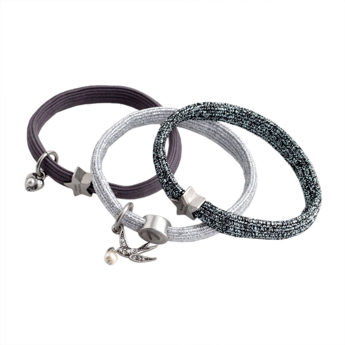 マークジェイコブス MARC JACOBS M0009277-098 Silver Multi Swallow Cluster Pony クラスターポニー ヘアゴム3本セット ブレスレットにも♪