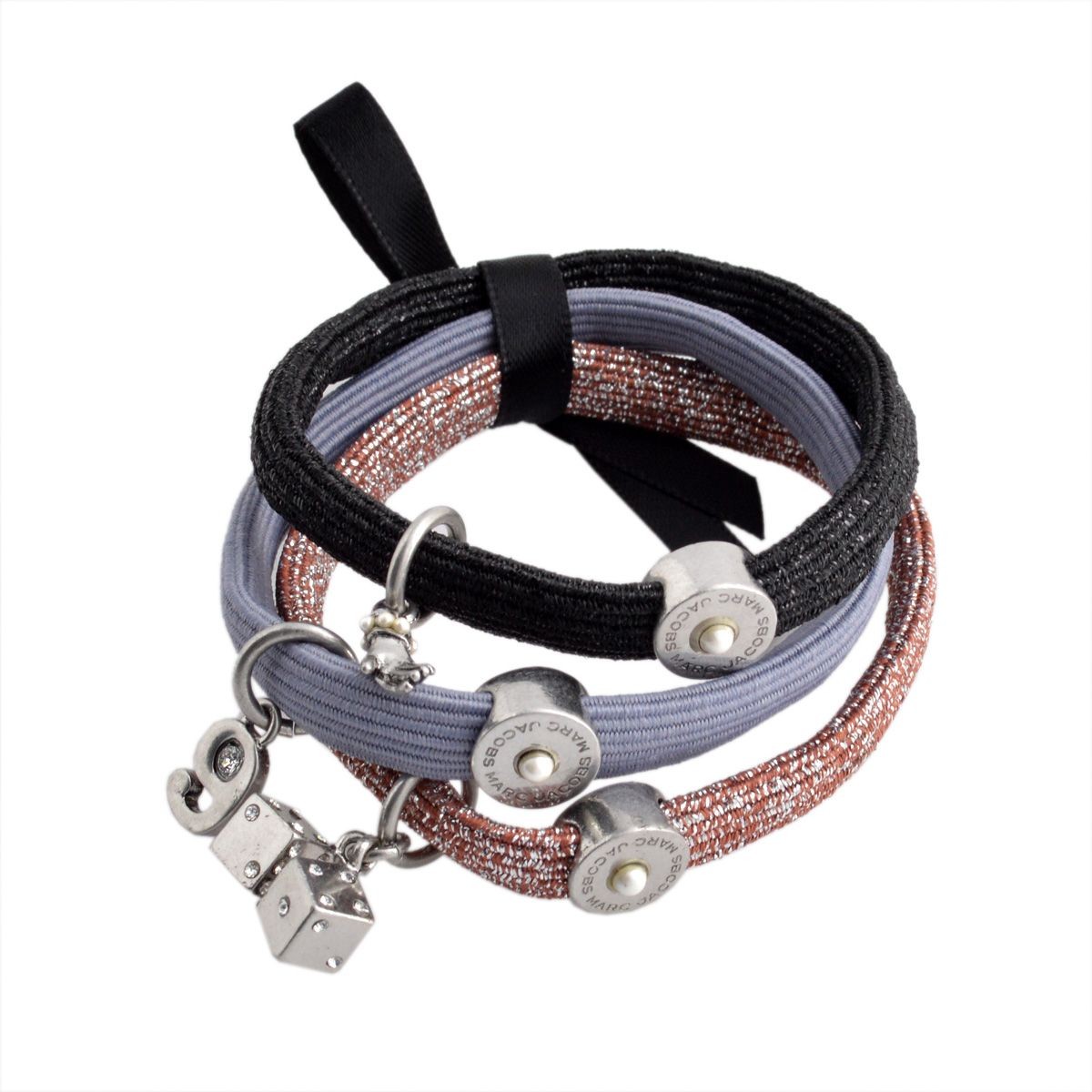 マークジェイコブス MARC JACOBS M0009279-088 Jet/Antique Silver Charm Cluster Pony クラスターポニー ヘアゴム3本セット ブレスレットにも♪