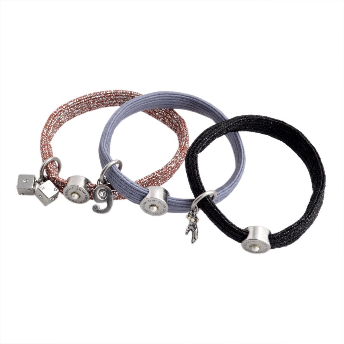 マークジェイコブス MARC JACOBS M0009279-088 Jet/Antique Silver Charm Cluster Pony クラスターポニー ヘアゴム3本セット ブレスレットにも♪