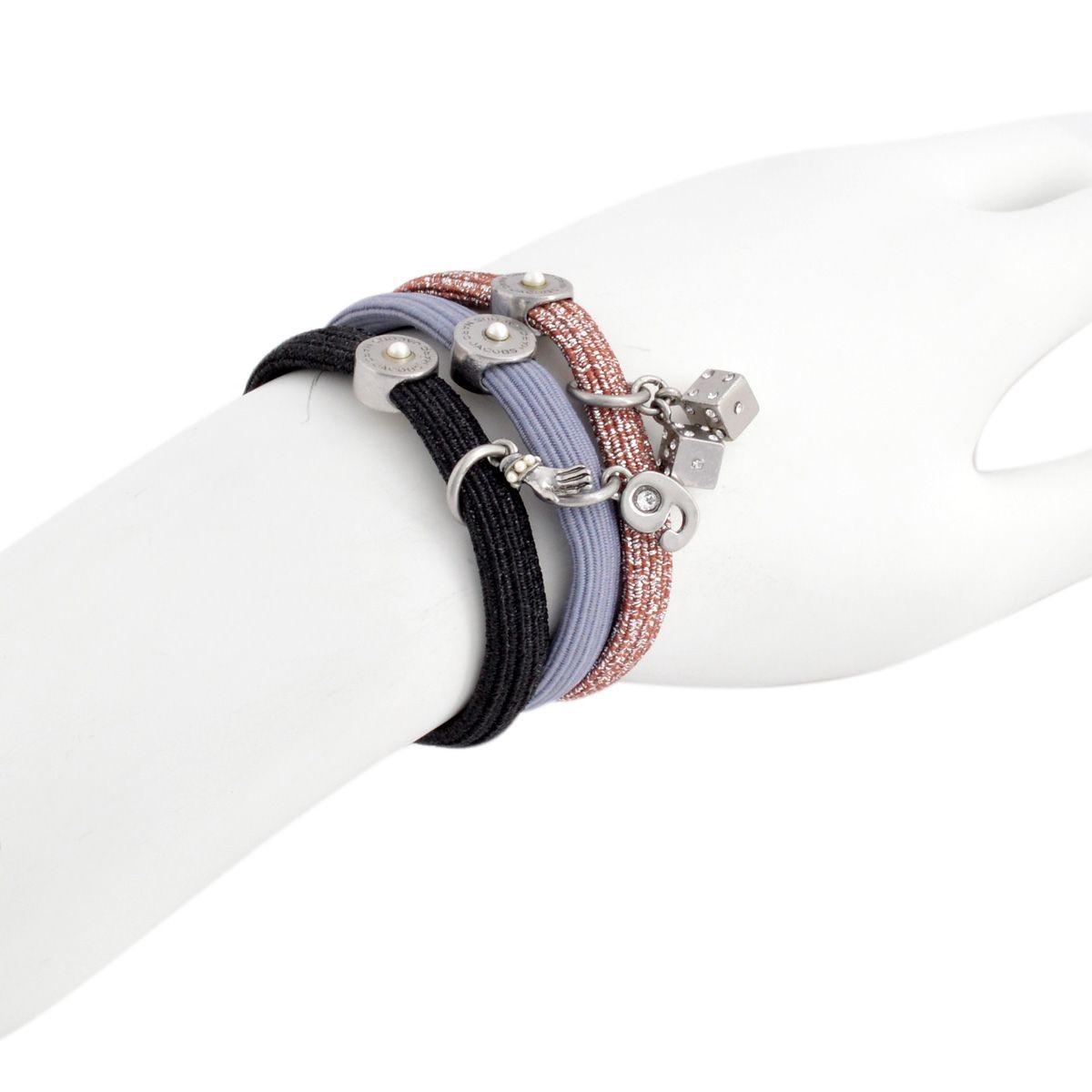 マークジェイコブス MARC JACOBS M0009279-088 Jet/Antique Silver Charm Cluster Pony クラスターポニー ヘアゴム3本セット ブレスレットにも♪