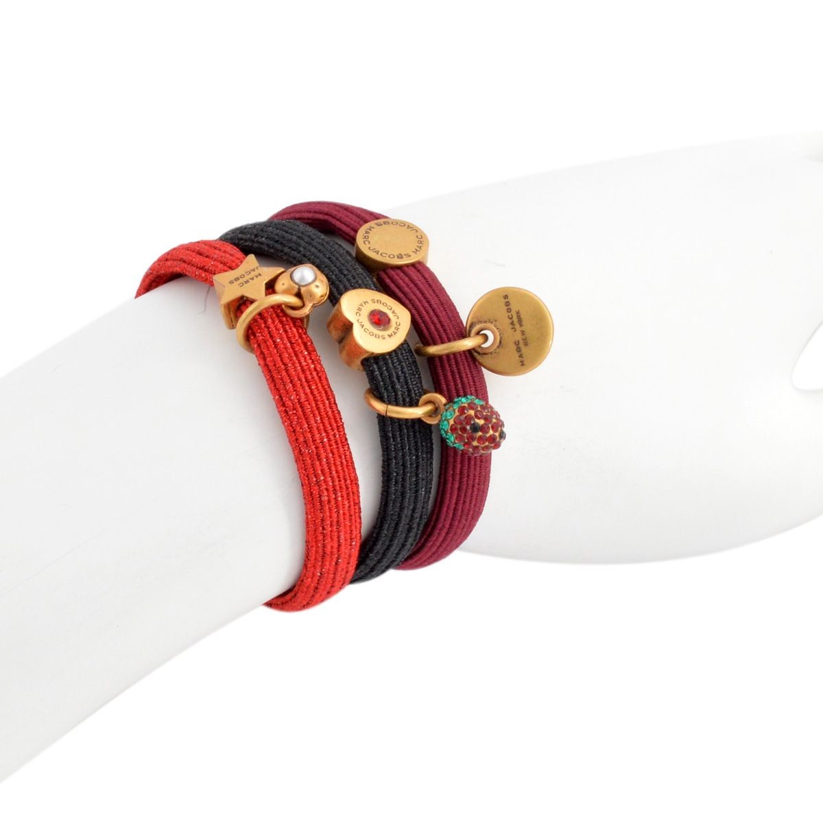 マークジェイコブス MARC JACOBS M0009281-714 Antique Gold Multi Logo Disc Cluster Pony クラスターポニー ヘアゴム3本セット ブレスレットにも♪