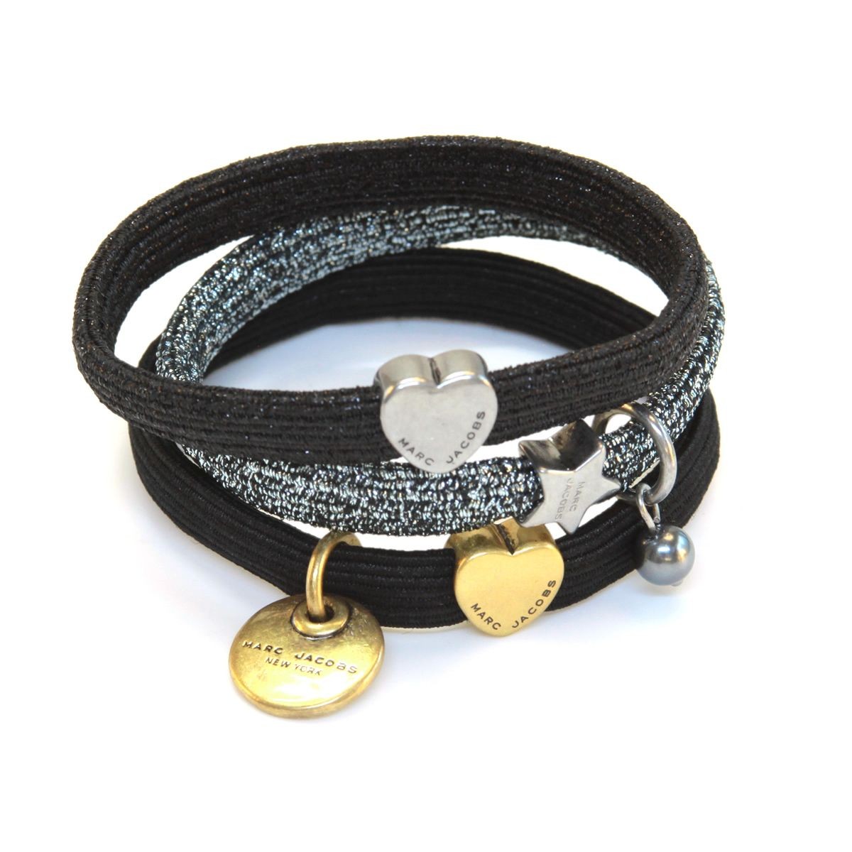 マークジェイコブス MARC JACOBS M0009978-002 Black Mlti MJ Coin Pearl Clster Pony クラスターポニー コイン＆パールチャーム ヘアゴム3本セット ブレスレットにも♪