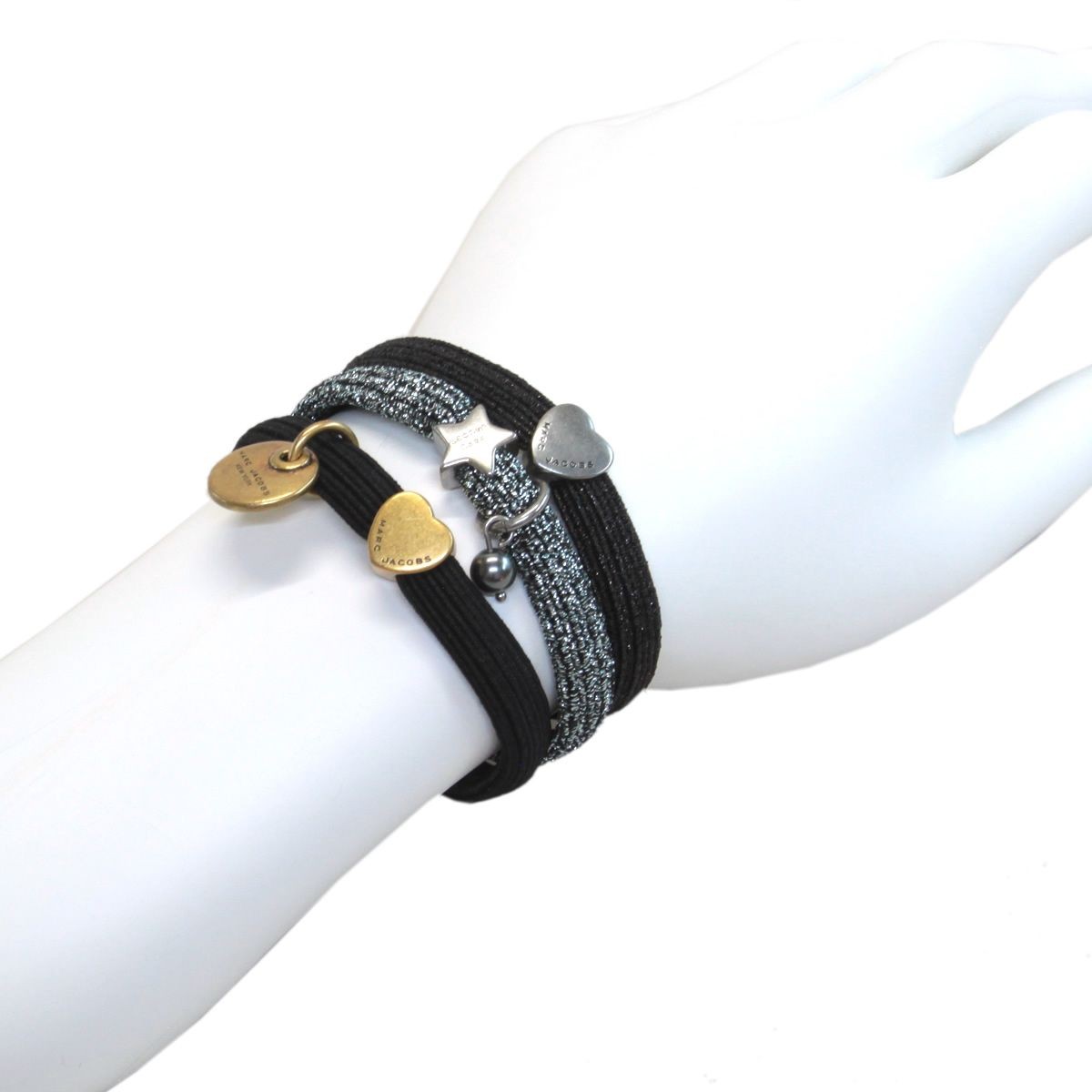 マークジェイコブス MARC JACOBS M0009978-002 Black Mlti MJ Coin Pearl Clster Pony クラスターポニー コイン＆パールチャーム ヘアゴム3本セット ブレスレットにも♪