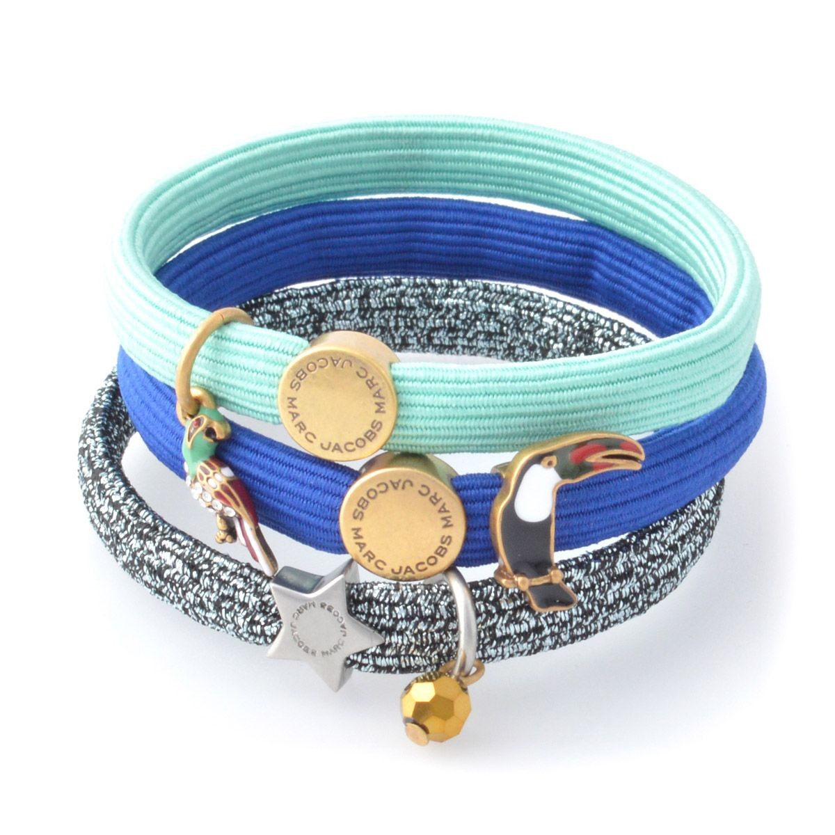 マークジェイコブス MARC JACOBS M0010701-401 Blue Multi クラスターポニー オウムチャーム ヘアゴム3本セット ブレスレットにも♪ Parrot Cluster Ponys