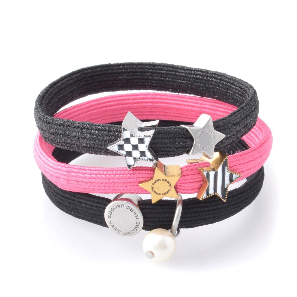 マークジェイコブス MARC JACOBS M0010703-651 Pink Multi クラスターポニー ストライプ＆チェックスターチャーム ヘアゴム3本セット ブレスレットにも♪ Stripe & Checkerboard Cluster Ponys