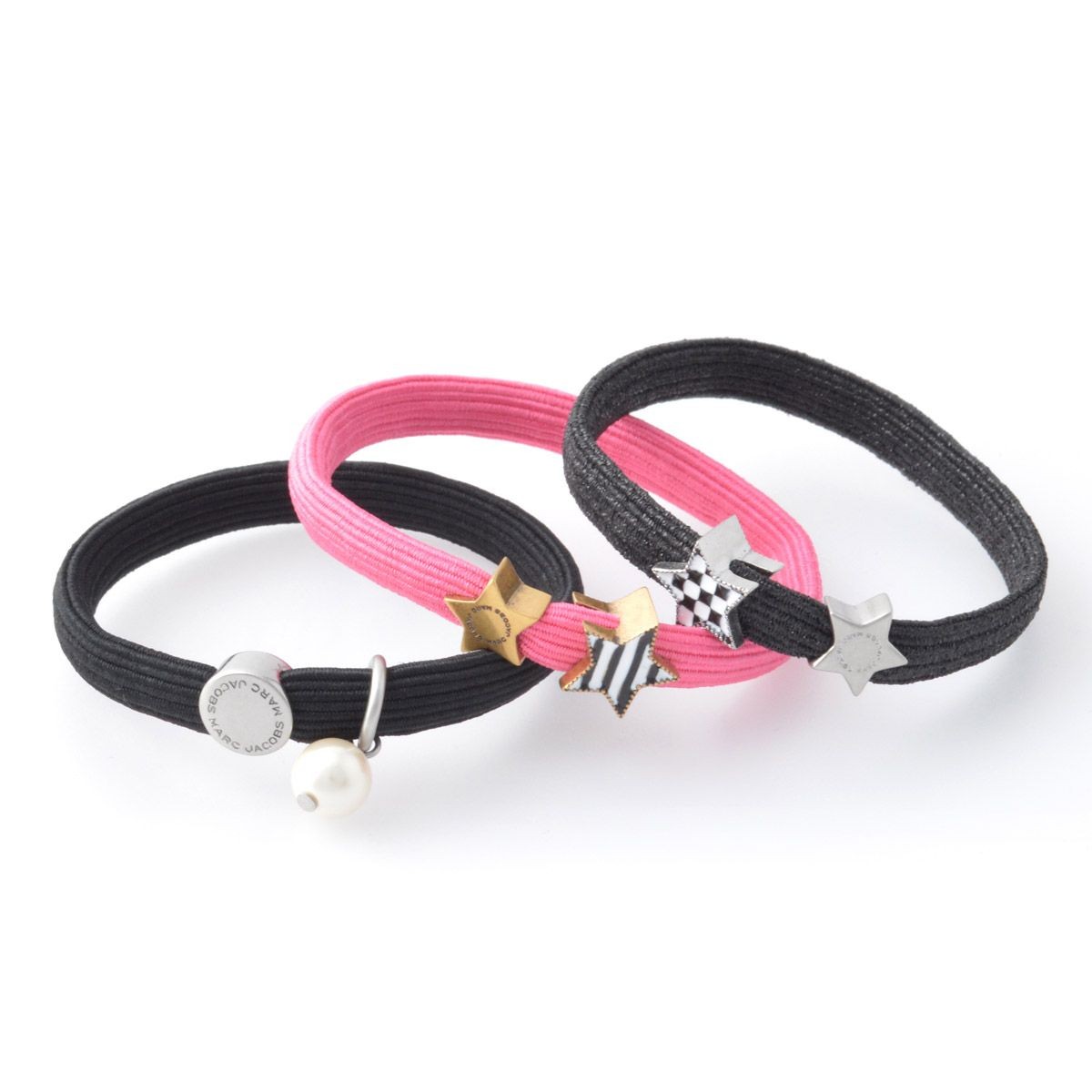 マークジェイコブス MARC JACOBS M0010703-651 Pink Multi クラスターポニー ストライプ＆チェックスターチャーム ヘアゴム3本セット ブレスレットにも♪ Stripe & Checkerboard Cluster Ponys