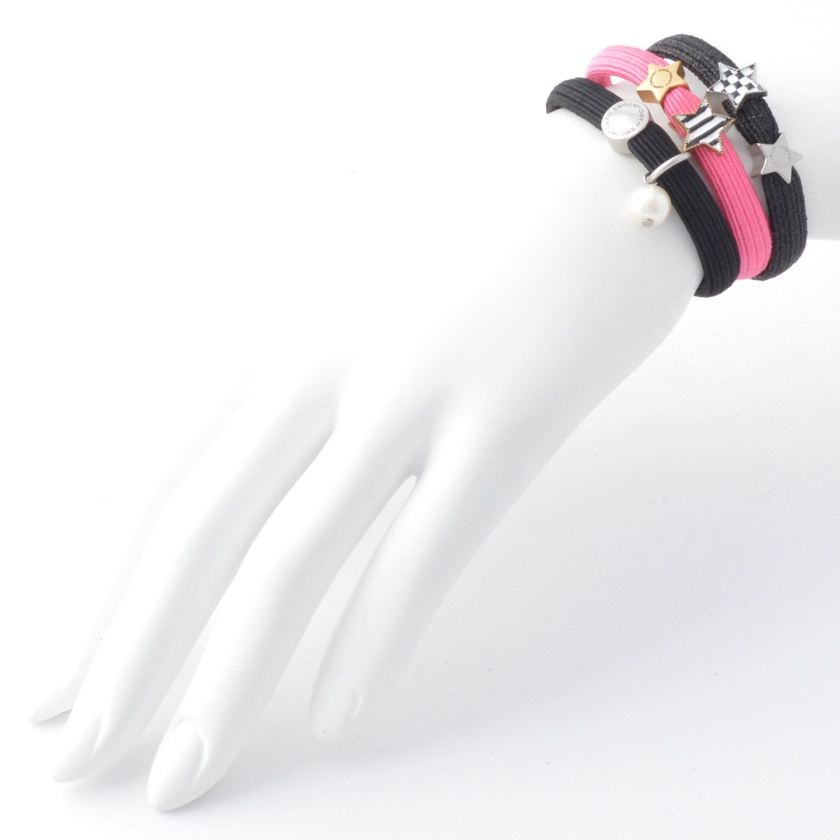 マークジェイコブス MARC JACOBS M0010703-651 Pink Multi クラスターポニー ストライプ＆チェックスターチャーム ヘアゴム3本セット ブレスレットにも♪ Stripe & Checkerboard Cluster Ponys