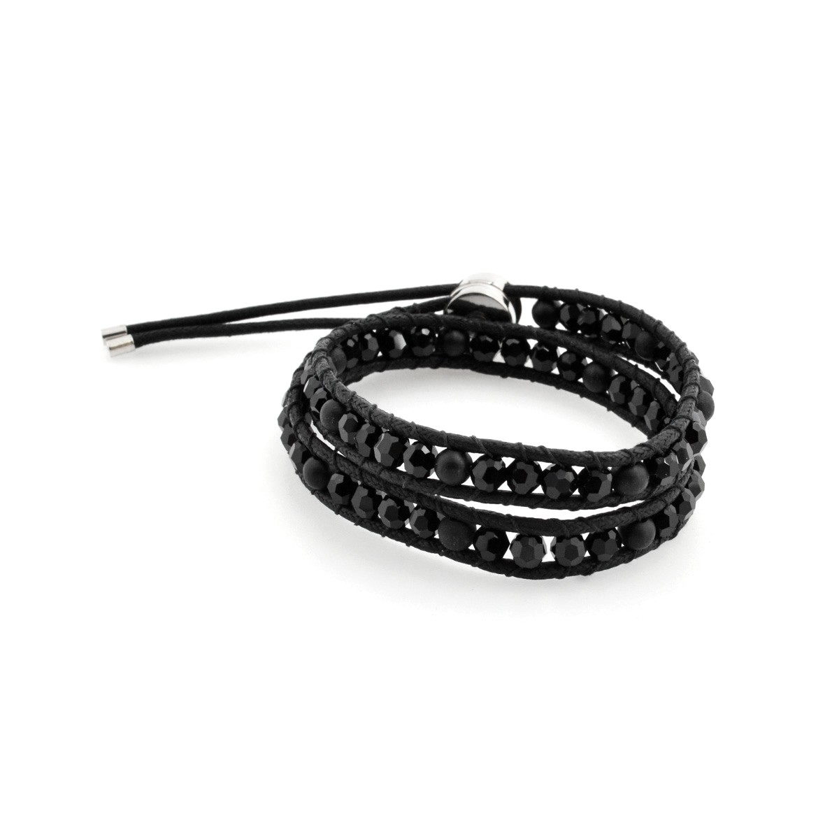 スワロフスキー　メンズコレクション SWAROVSKI 5015634 Tomboy Beads ダブルラップ 2重巻タイプ ジェットクリスタル&ウッドビーズ ブレスレット