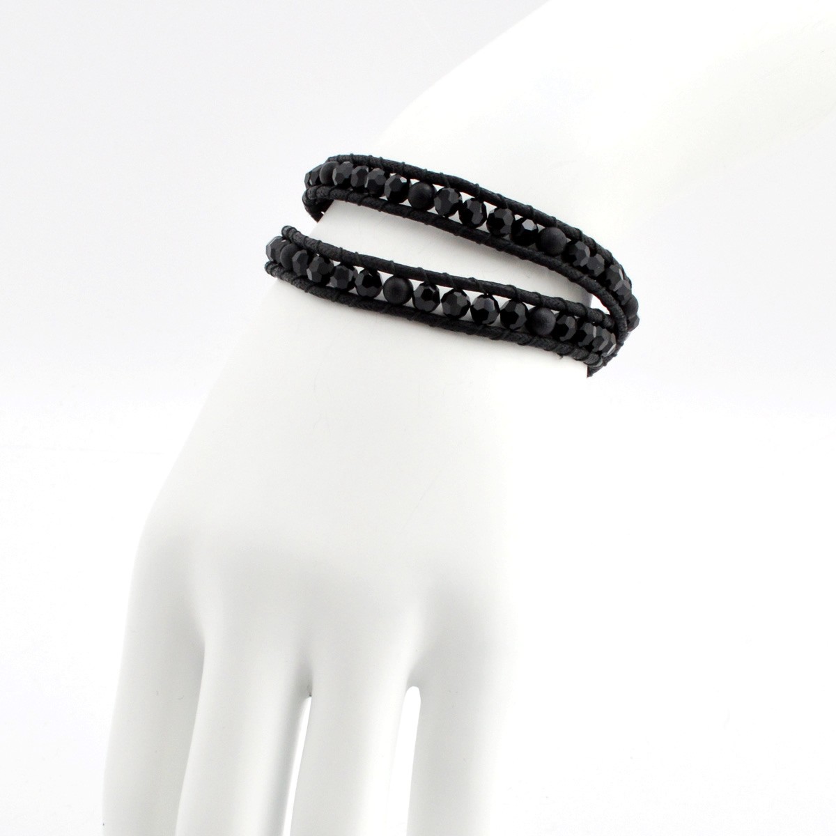スワロフスキー　メンズコレクション SWAROVSKI 5015634 Tomboy Beads ダブルラップ 2重巻タイプ ジェットクリスタル&ウッドビーズ ブレスレット