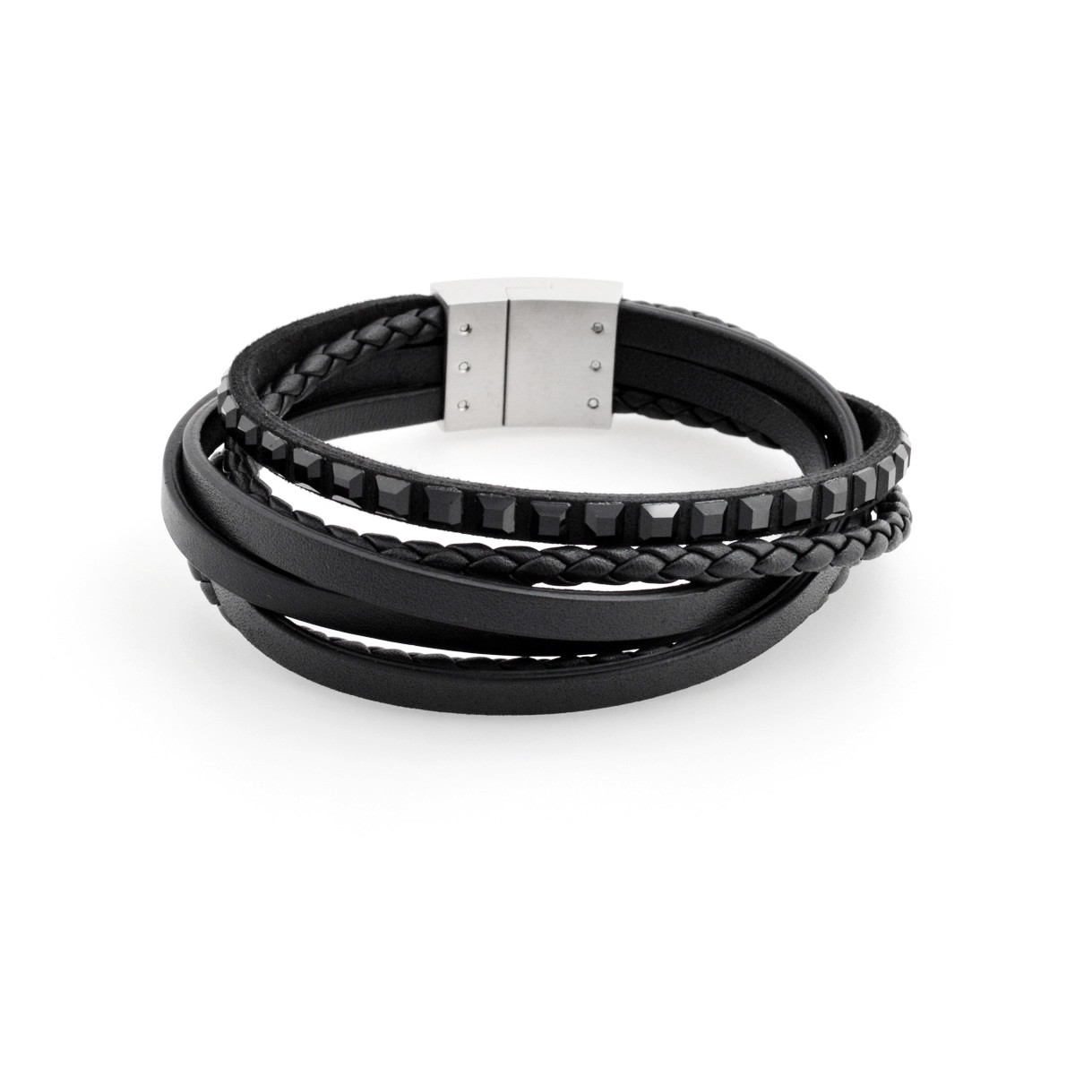 スワロフスキー　メンズコレクション SWAROVSKI 5037652 Alto Woven カーフスキン＆クリスタル 6連 ブレスレット