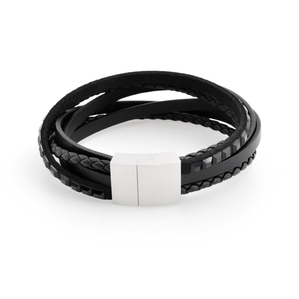 スワロフスキー　メンズコレクション SWAROVSKI 5037652 Alto Woven カーフスキン＆クリスタル 6連 ブレスレット