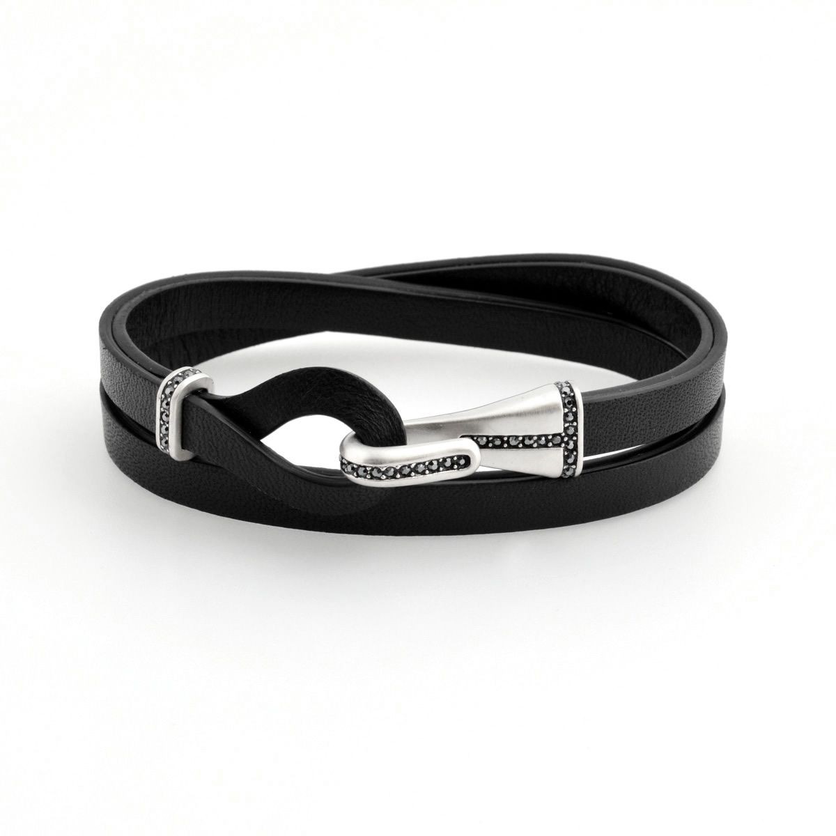 スワロフスキー　メンズコレクション SWAROVSKI 5159624 Draw ノットデザイン ダブルラップ 2重巻タイプ クリスタル レザー ブレスレット