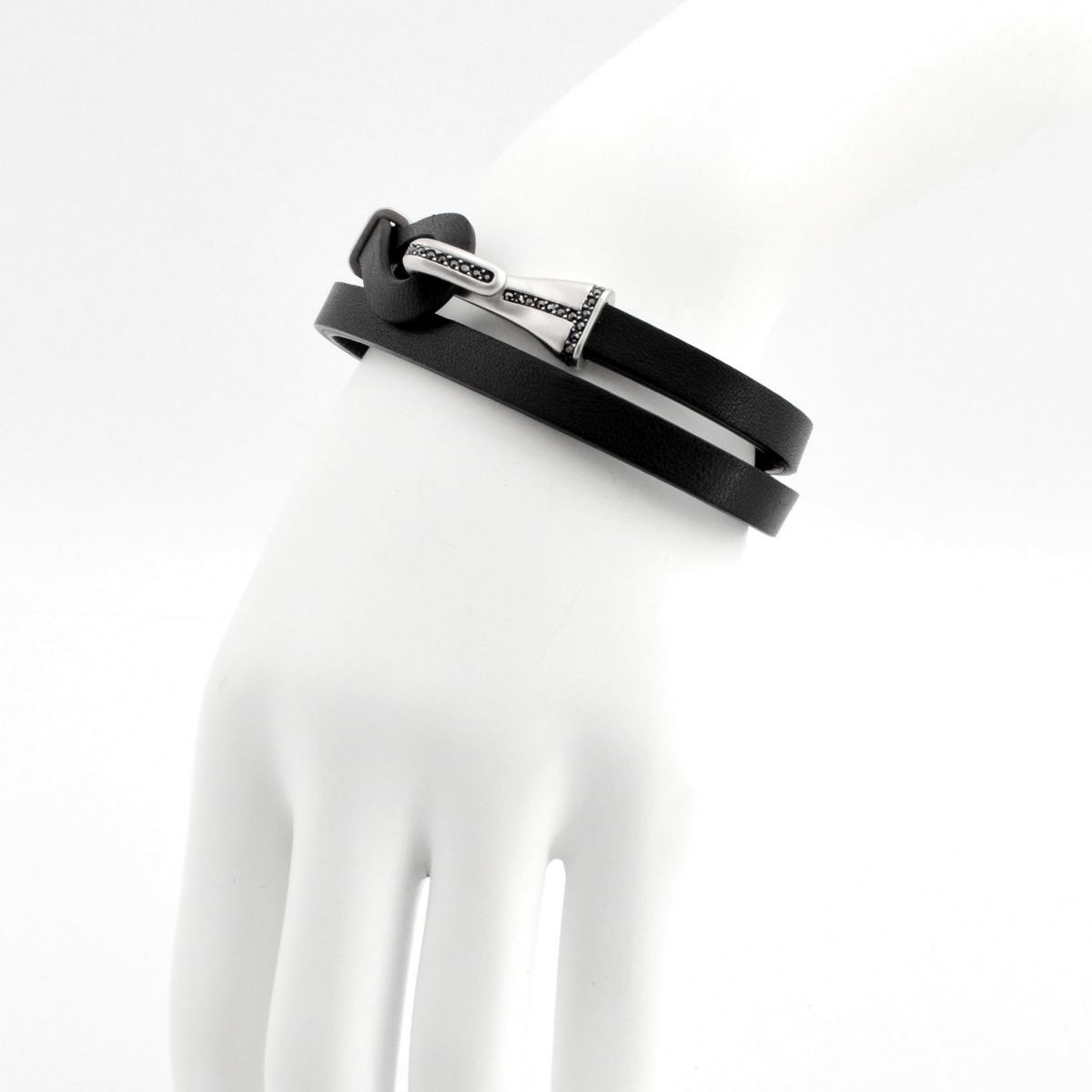 スワロフスキー　メンズコレクション SWAROVSKI 5159624 Draw ノットデザイン ダブルラップ 2重巻タイプ クリスタル レザー ブレスレット