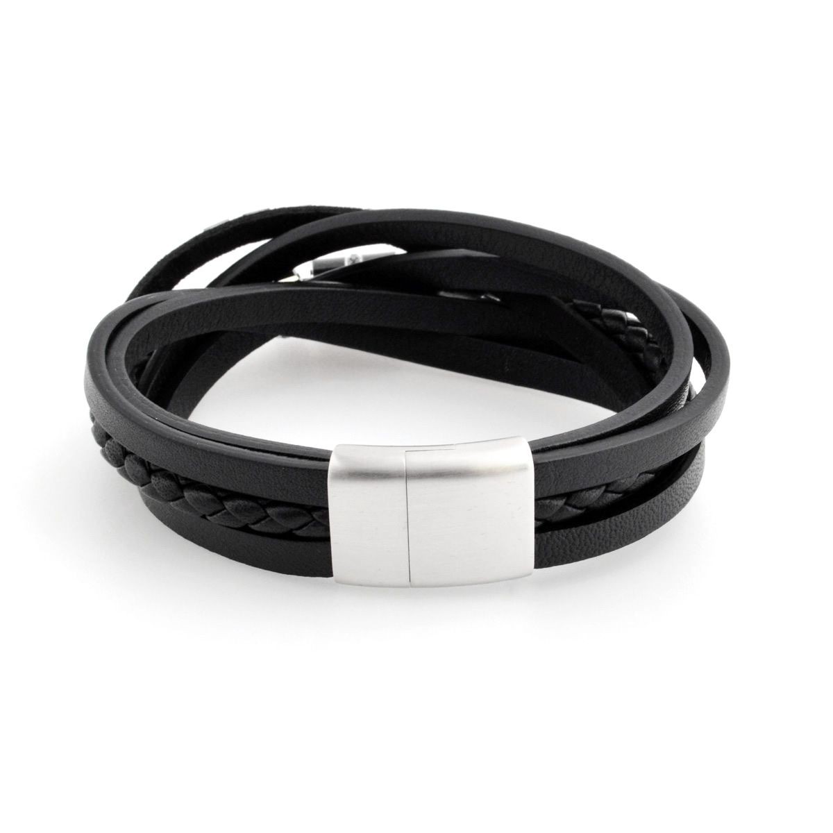 スワロフスキー　メンズコレクション SWAROVSKI 5159629 Alto Black Carbon レザー＆クリスタル 4連 ブレスレット Mサイズ